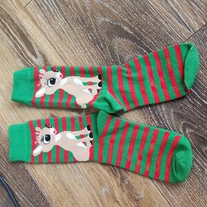 Reindeer Socks Red Green Striped
